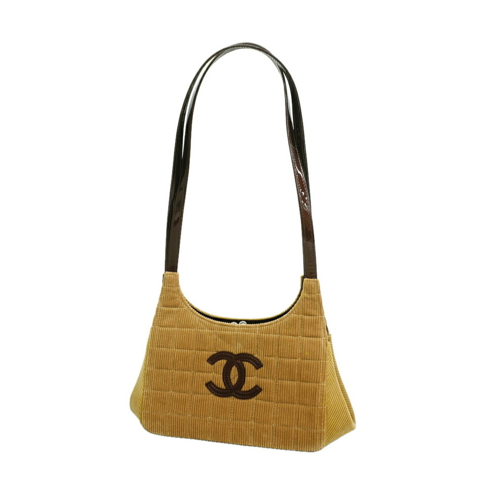 Chanel Shoulder Bag, Chocolate Bar Design, Corduroy, Brown, Women's
